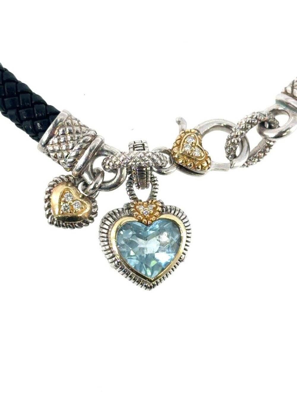 Blue topaz, 18kt. yellow gold and diamond necklace